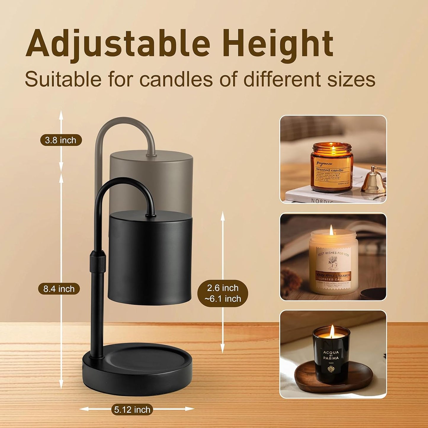 Briever Dimmable Candle Warmer Lamp with Timer, Height Adjustable Electric Candle Wax Warmer, Christmas Birthday Gifts for Women Mom, House Warming Gifts New Home Room Decor, Walnut Solid Wood Base
