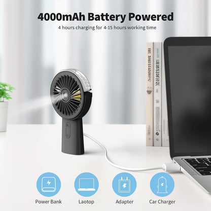 Otlonpe Handheld Misting Fan Portable, Small Personal Hand Held Rechargeable Mist Fan Water Spray, 4000mAh Battery Operated Hand Mister Fans 3-Speed, 4-15 Hrs Runtime for Travel Home Office Outdoor