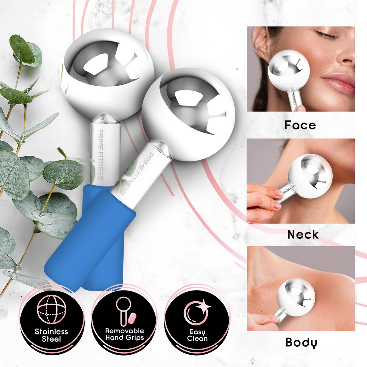 Ice Globes for Facials | Unbreakable Steel Cooling Roller | Cryo Sticks for Face | Massager for Face Neck & Eyes | Skin Care for Dark Circles, Puffiness, Wrinkles, Collagen Production (White)