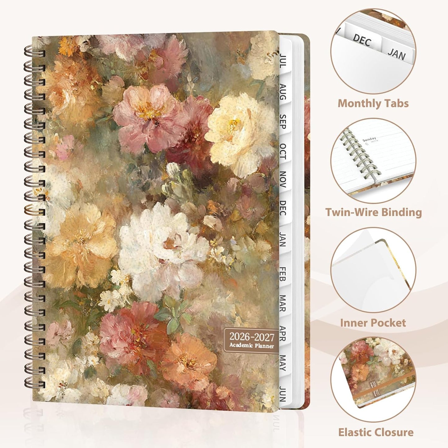 Planner 2026-2027, Weekly and Monthly Calendar Planner, JUL 2026 - JUN 2027 | A5(6.3'' x 8.5''), Hardcover, Agenda Book, Sprial Bound, Inner Pocket, Office and School Use