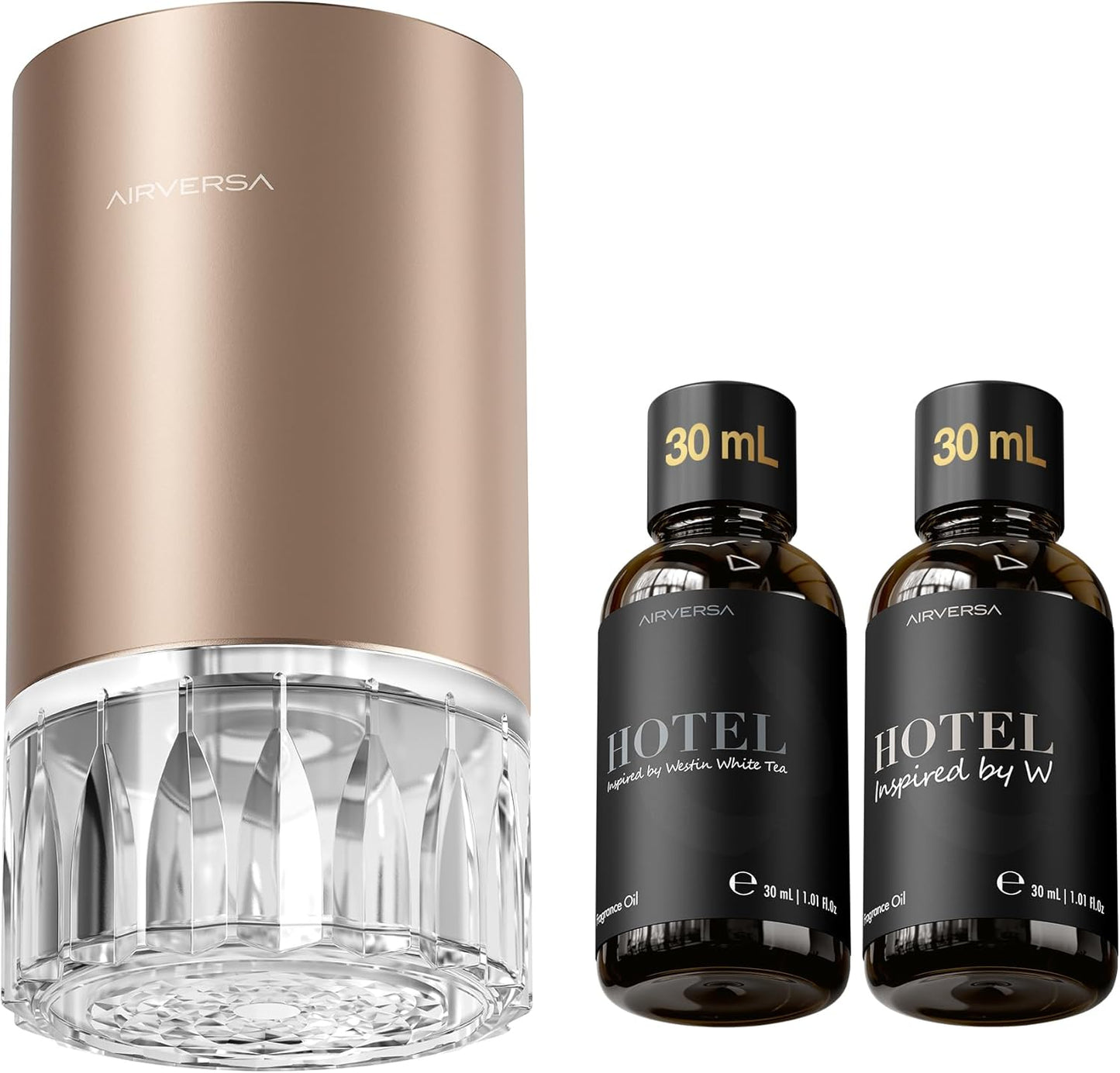 Airversa Waterless Essential Oil Diffuser for Home Room Desk Car Air Freshener Diffuser, Up to 600 sq ft, Battery Operated, Mist Level and Timer Settings, 100mL Capacity, Cold Air, RD1 Black
