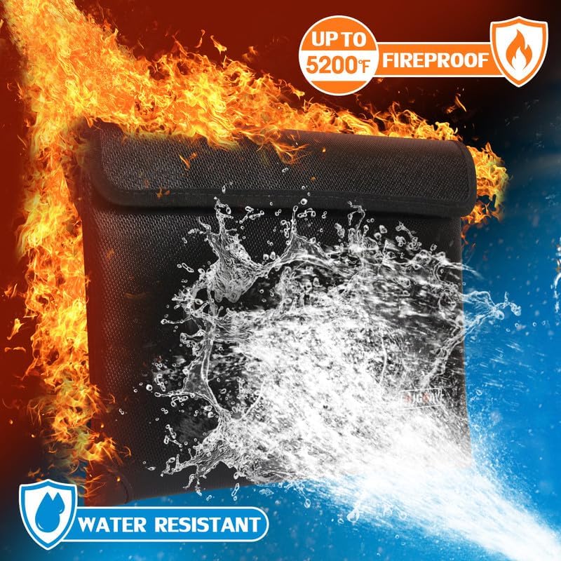 Fireproof Document Bag - with 5200°F Heat Insulated, Waterproof Fireproof Bag with Zipper, 8 Layers of Functional Materials, Fireproof Money Bag for Cash/Documents/Valuables, Fire bag 11"x7.7"