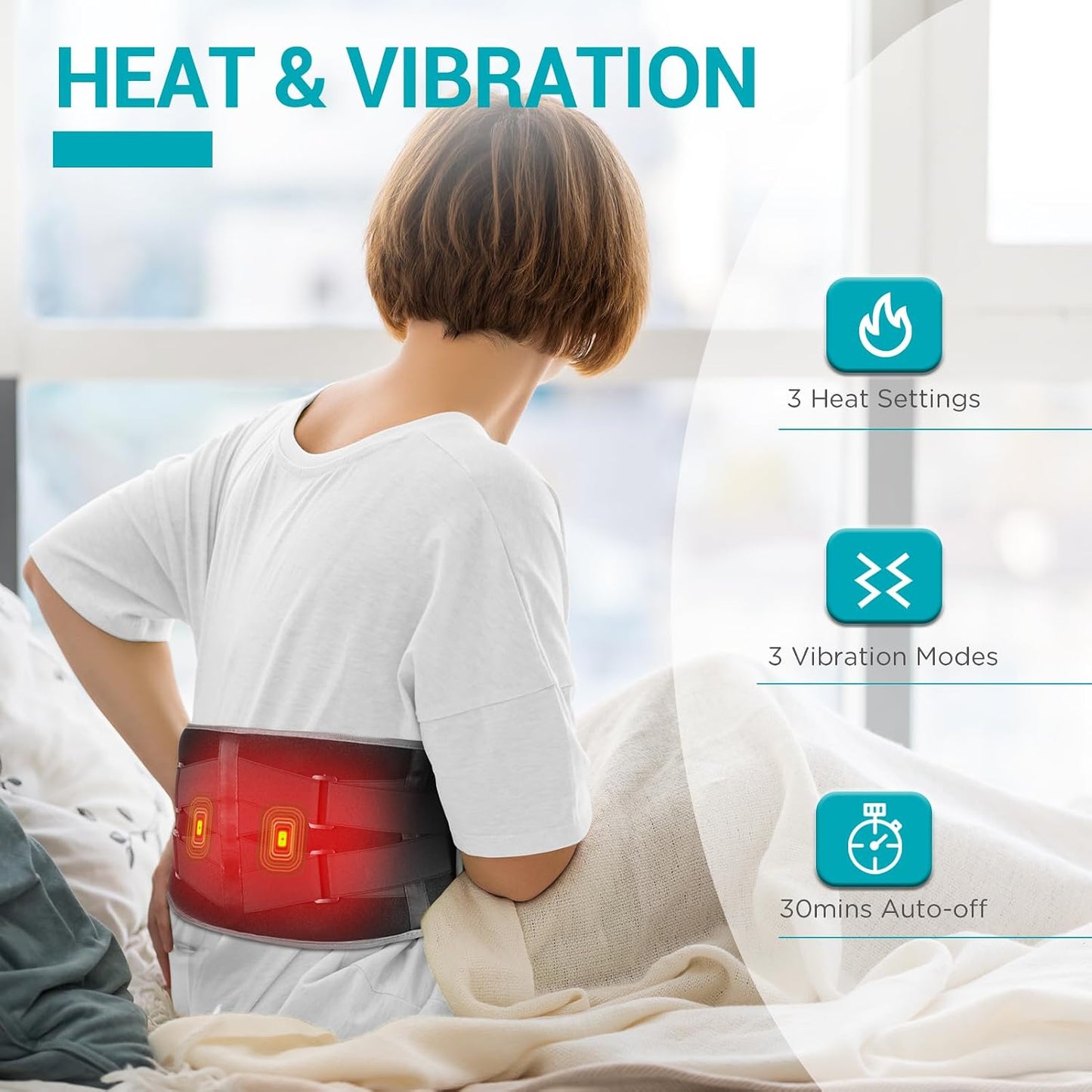 Comfytemp Cordless Heating Pad with Massager for Back, Birthday Gifts for Women Men, FSA Eligible HSA Portable Lower Back Massager Rechargeable Wireless Electric, Mom Dad Seniors 3 Heat 30mins Off