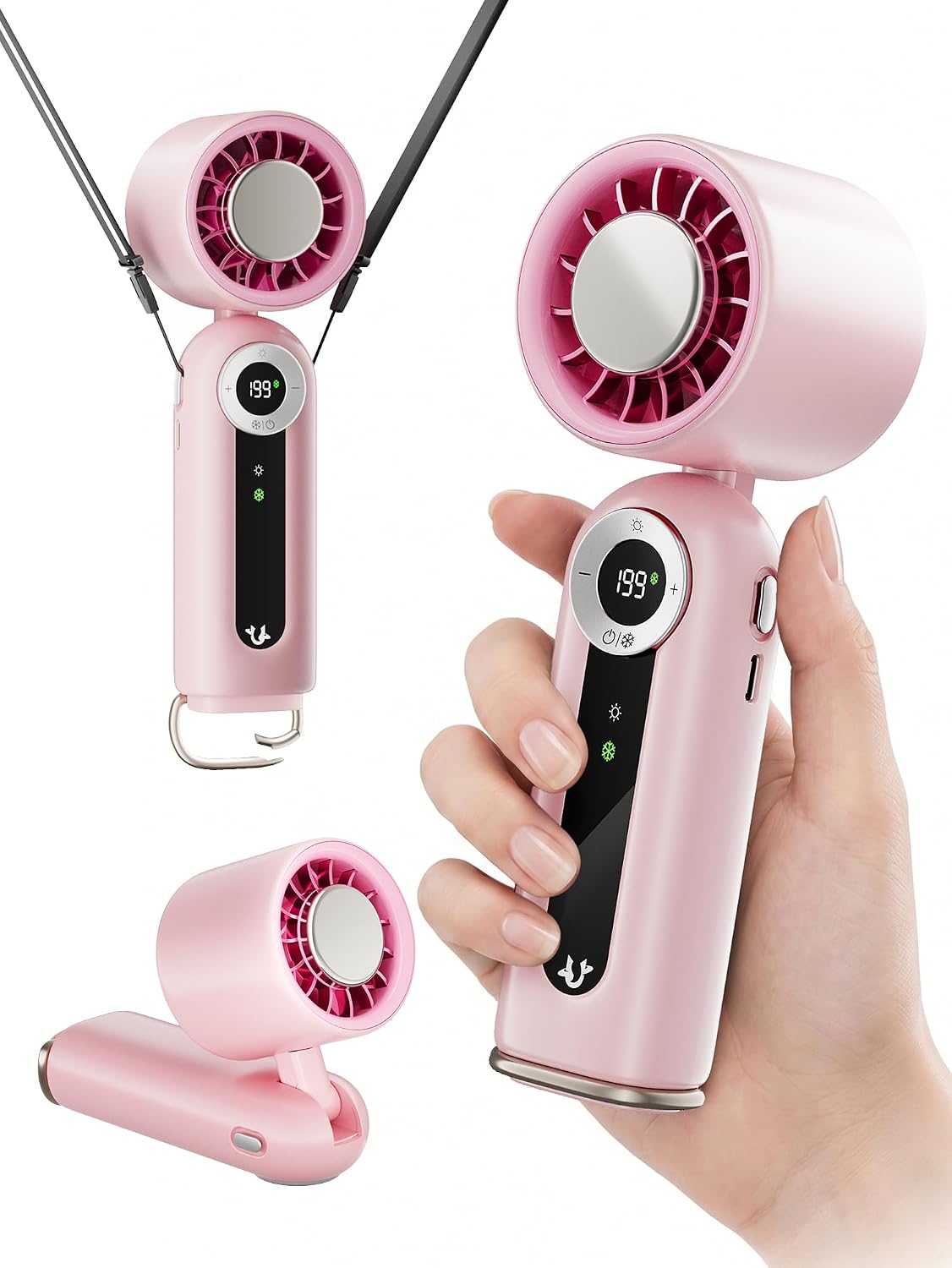 Rechargeable Handheld Fan with Cooling Plate, 199 Speeds and LED Display
