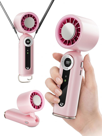 Rechargeable Handheld Fan with Cooling Plate, 199 Speeds and LED Display