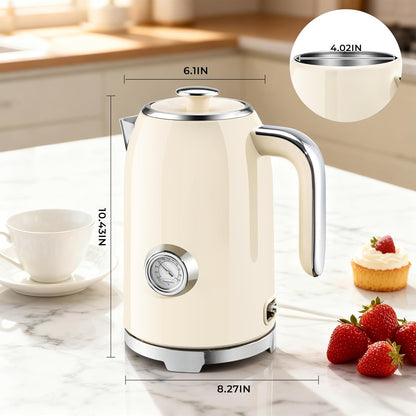 SUSTEAS 57oz Electric Kettle with Thermometer, Hot Water Pot, Retro Green