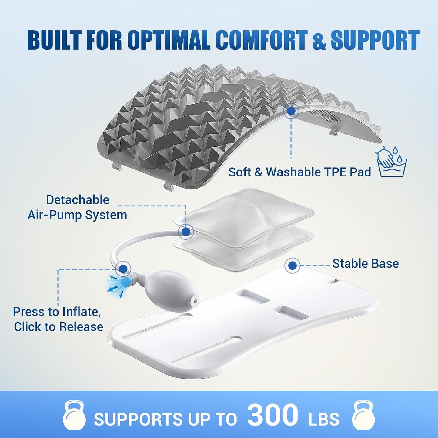Back Stretcher for Lower Back Pain Relief, Adjustable Lumbar Support Board with Acupressure Points, Back Stretcher Board for Scoliosis, Spine Decompression Support