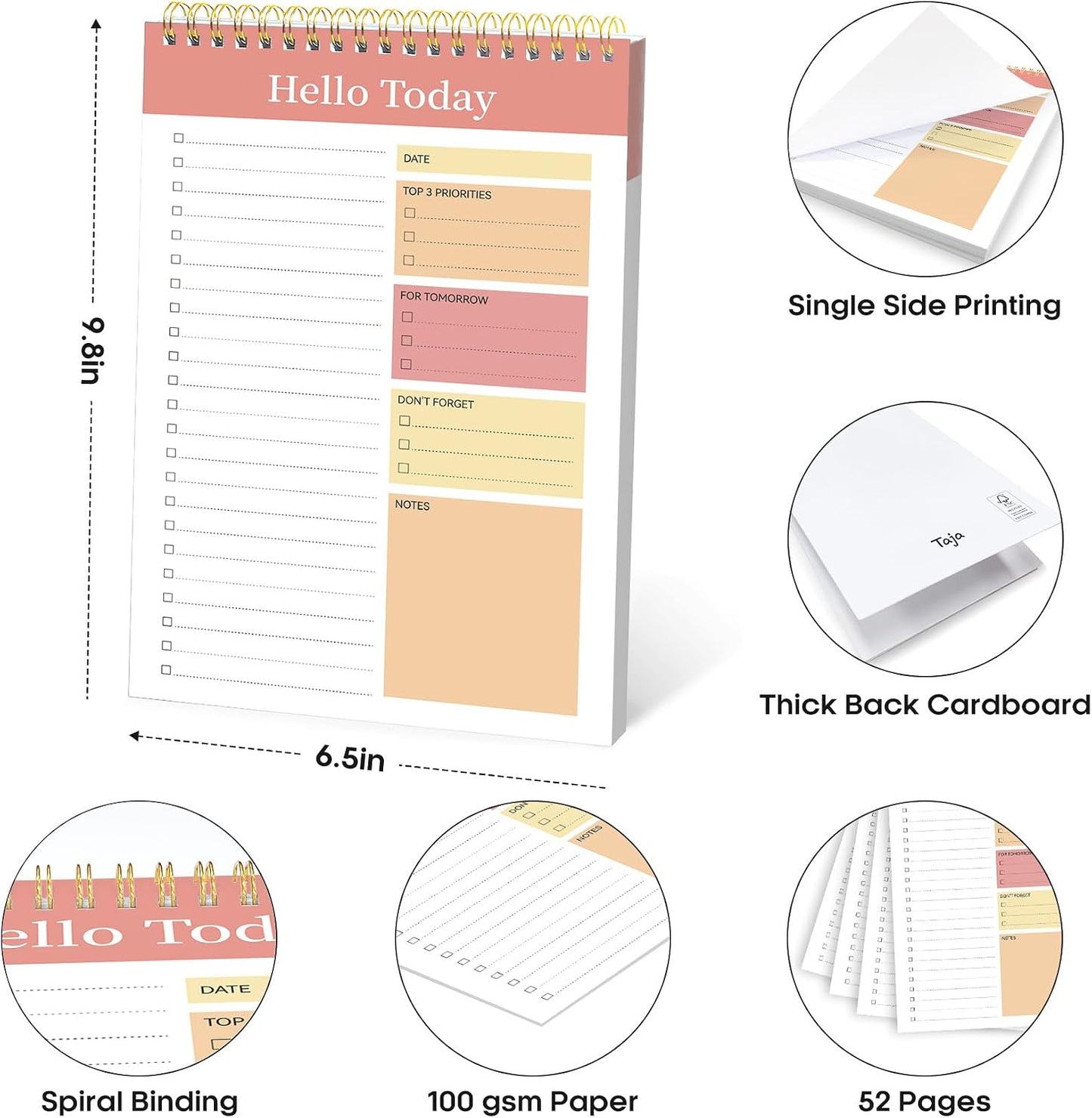 Taja To Do List Notepad - To Do List Notebook for Work with 52 Sheets, 9.8" x 6.5", Undated Daily Planner Perfect for Daily Tasks and Goal Setting, Notepad Suitable for Office, Home & School - Violet Dream