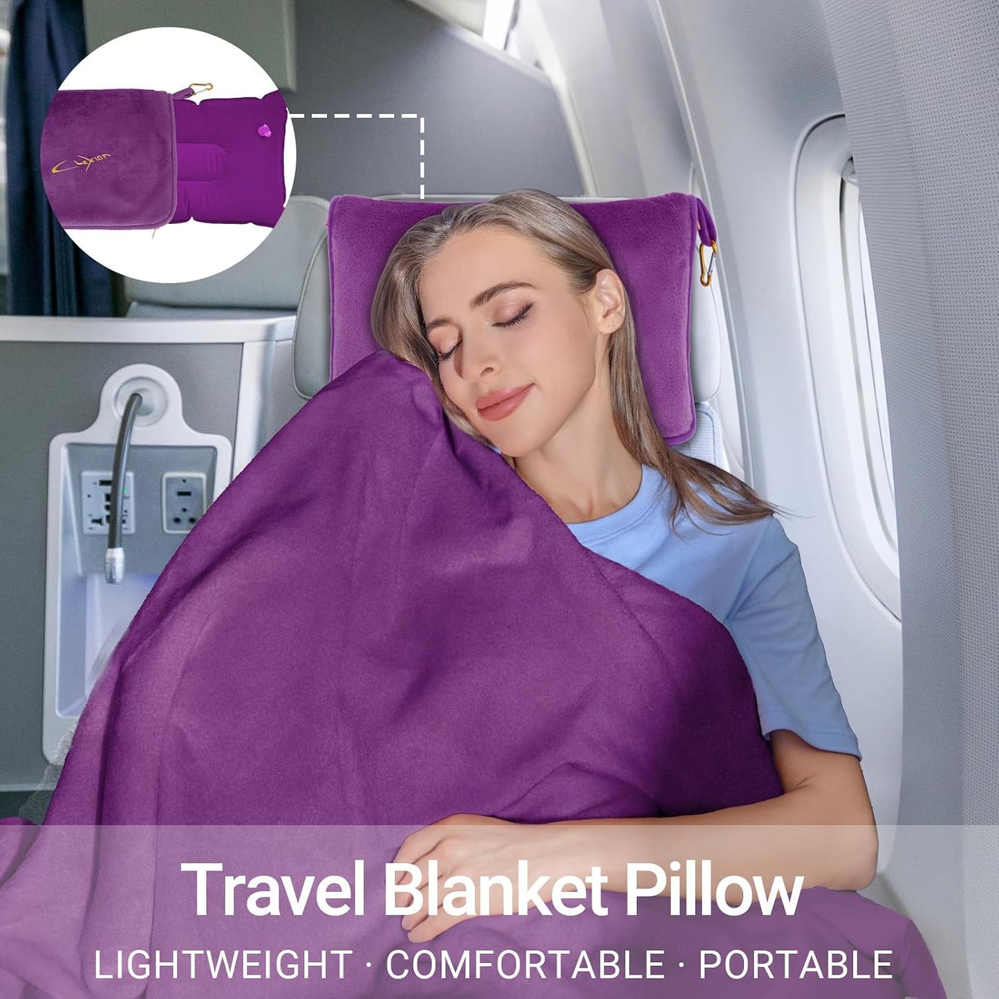 Compact Travel Blanket for Airplane, Premium Soft 2-in-1 Blanket with Pillowcase and Carry Bag, Lightweight Travel Essentials with Luggage Sleeve and Backpack Clip, Mint Green