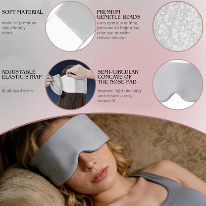 Weighted Sleep Mask for Side Sleepers, 100% Blackout Eye Mask for Sleeping with Adjustable Strap, Dual-Sided Cooling Silk & Warm Cotton Blindfold, Zero Pressure Eye Cover for Travel, Nap & Yoga