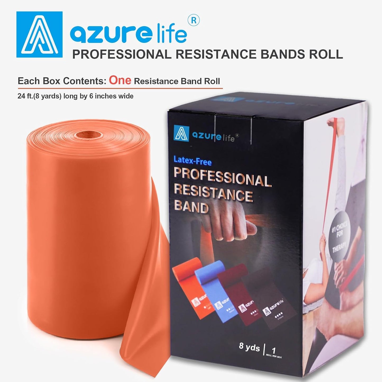 A AZURELIFE Professional Individual Exercise Resistance Bands, Single 5, 6,7 Ft or 8 Yards Elastic Bands, Non-Latex Stretch Bands for PT, Yoga, Pilates, Rehab, at-Home or The Gym Workouts