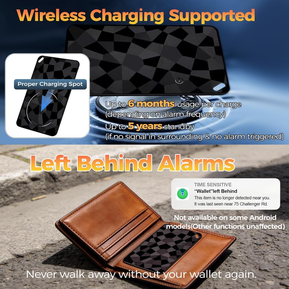 Wallet Tracker Card (iOS & Android), Ultra-Thin Bluetooth Smart Card Tracking Card Item Tracker Work with Apple Find My & Google Find Hub, IPX4 Rechargeable GPS Tracker for Wallet Passport Keys