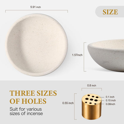 Koville Natural Marble Incense Holder, Incense Holder for Sticks with 9 Holes, Handmade Incense Burner Ash Catcher for Meditation Yoga SPA, Balsam Fir/Palo Santo/Sage/Cone (White)