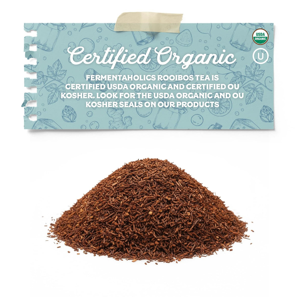 Fermentaholics Rooibos Tea – 4 oz – USDA Certified Organic Loose Leaf – Naturally Caffeine-Free – Great for Kombucha Brewing, Hot or iced tea