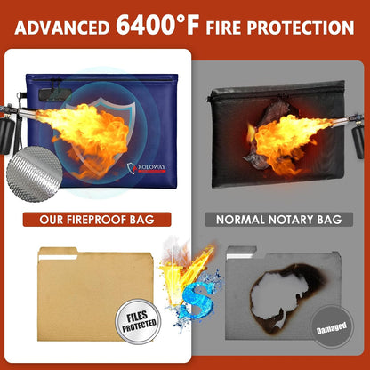 ROLOWAY Fireproof Document Bag (14.5 x 11.5 inch), 6400℉ Fireproof Money Bag with Zipper for Cash, Fire Safe Money Pouch with Lock (Black)