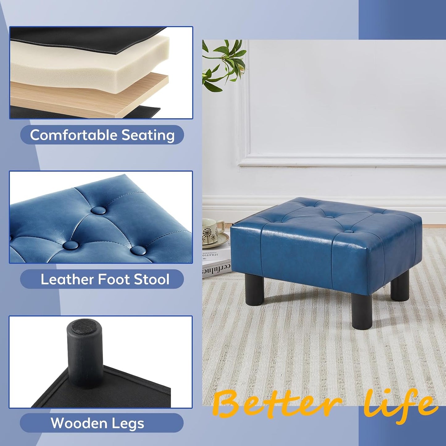 Small Foot Stool Ottoman, Sherpa Footstool Ottoman Foot Rest for Couch, Rectangle Footstools and Ottomans Small for Living Room, Entryway and Bedroom (White)