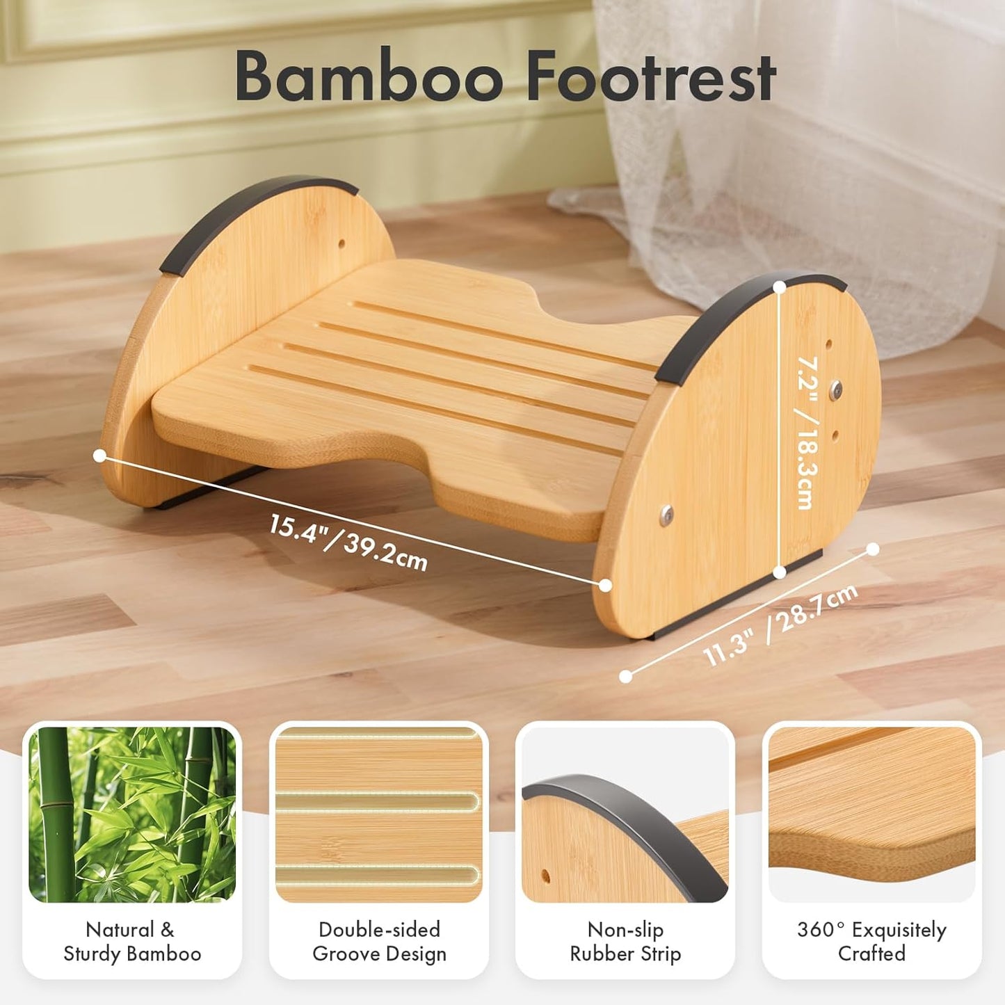 Amazer Bamboo Under Desk Footrest with Cushion 3-in-1, Reversible Ergonomic Wood Rocking Foot Rest for Under Desk at Work, Adjustable Foot Stools with Washable Cover, Desk Leg Rest for Home Office