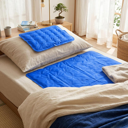 Novabright 2 Pcs Cooling Pad with Pillow Set Cold Mat Gel for Bed 47'' x 28'' Cooling Mattress Pad for Night Sweats, Hot Sleepers, Hot Flashes, Pain Relief, Summer Supplies(Simple,Sky Blue)
