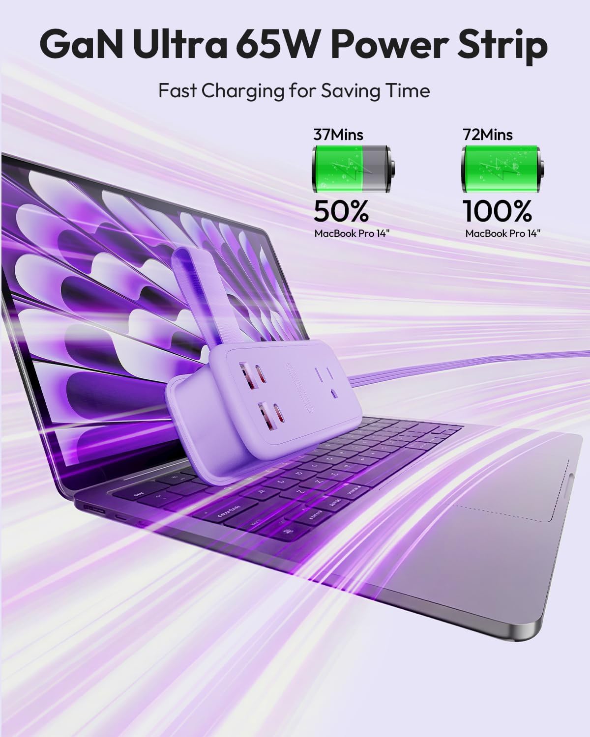 NTONPOWER GAN Ultra 65W USB Charging Station, 7 in 1 Travel Power Strip with 3 Outlets 4 USB (2 USB C), Extension Cord 4ft, Travel Essentials, Cruise Power Strip Compatible with MacBook, iPhone, White