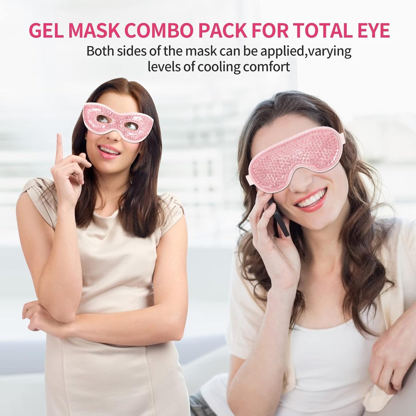 2PCS Gel Eye Mask Reusable Cold Therapy Gel Bead Eye Mask for Puffiness/Dark Circles/Eye Bags/Dry Eyes/Headaches/Migraines/Stress Relief (Blue)