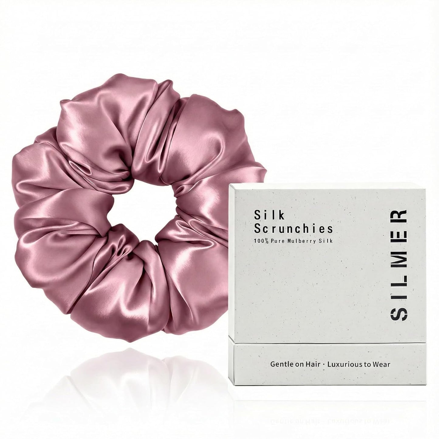 Silmer 22 Momme Silk Pillow Scrunchie Air, Oversized Lightweight Mulberry Silk Hair Tie with High Elasticity, Soft Padded No Crease Ponytail & Sleep Holder (Dusty Rose, 1Pc)