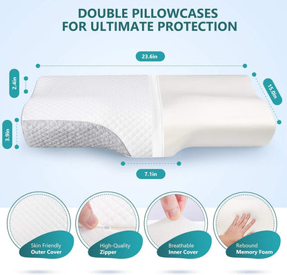 ZAMAT Memory Foam Pillow for Neck Pain Relief, Adjustable Orthopedic Ergonomic Cervical Pillow for Sleeping with Washable Cover, Bed Pillows for Side, Back, Stomach Sleepers