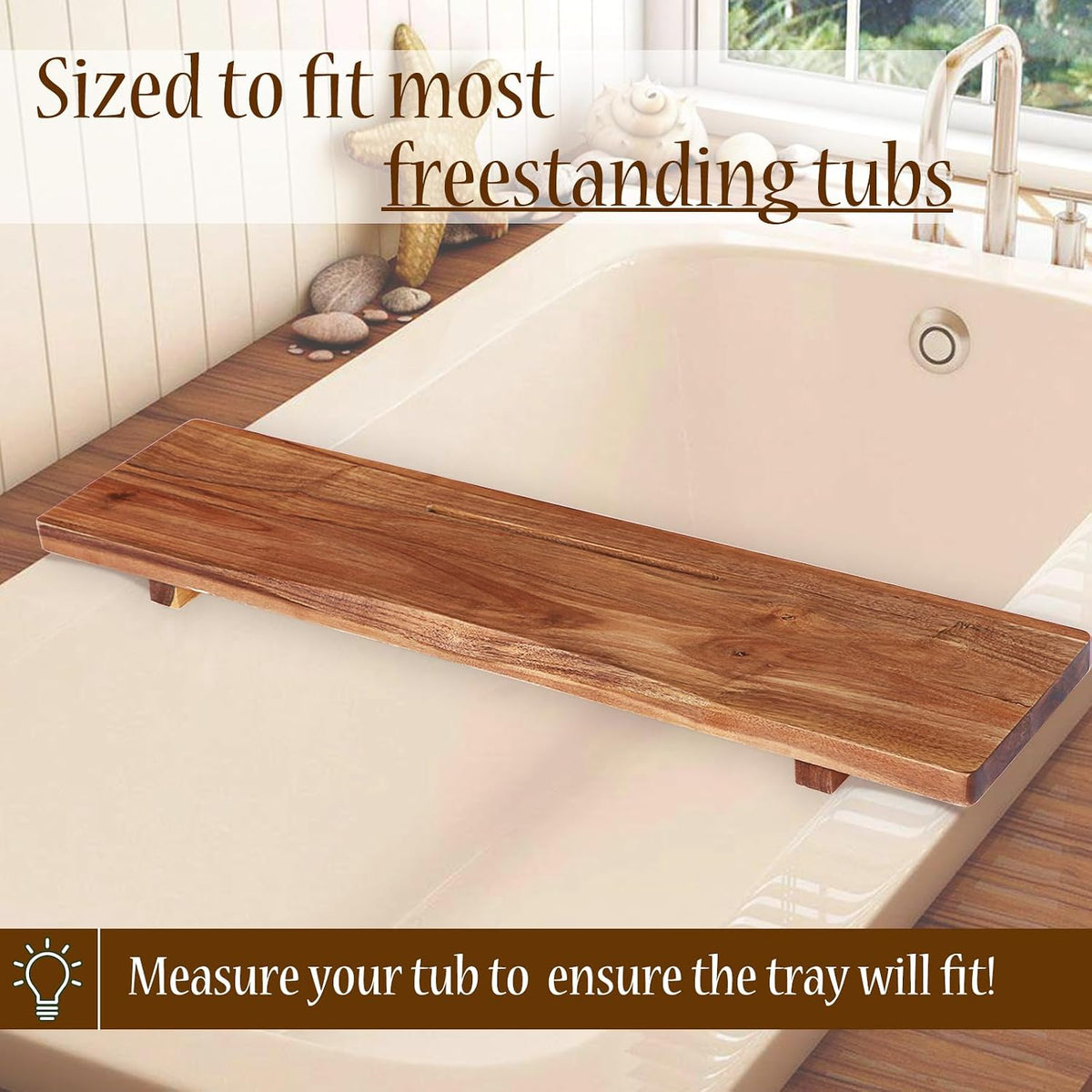 1.2IN Thickened Board Acacia Wood Bathtub Tray Caddy for Freestanding Tub