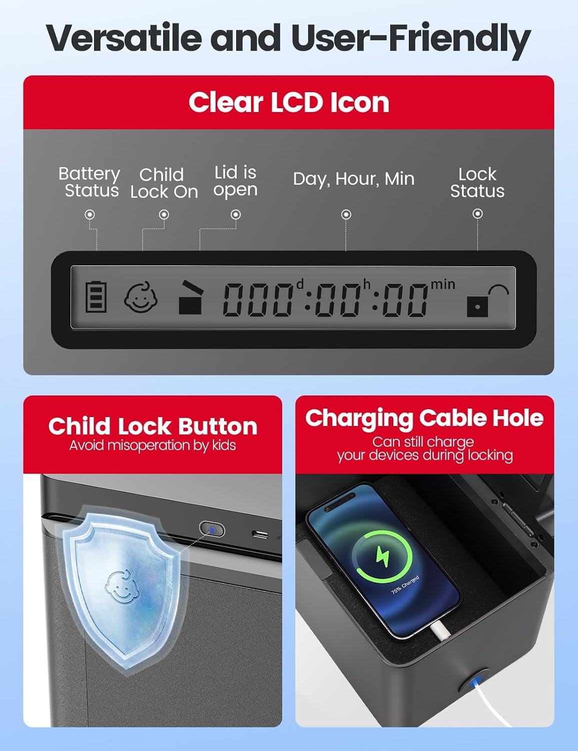 Vaydeer Metal Time Lock Box, Phone Lock Box with Timer for Focus & Wellness