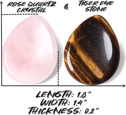 2PCS Worry Stone for Anxiety Tigers Eye Amethyst Healing Crystals Hand Thumb Stones Pocket Gemstones Meditation Accessories Oval Crystal Natural Relax Palm Stone Anxiety Relief Items Stocking Stuffers