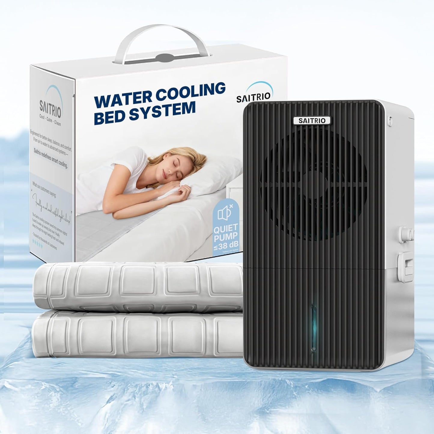 SAITRIO Cooling Mattress Pad, Active Hydro-Powered Bed Cooling System for Night Sweats, Menopause & Hot Sleepers - Ultra-Thin Mattress Topper, Quiet & Clean, Double/Full Size (55"x63" Pad)