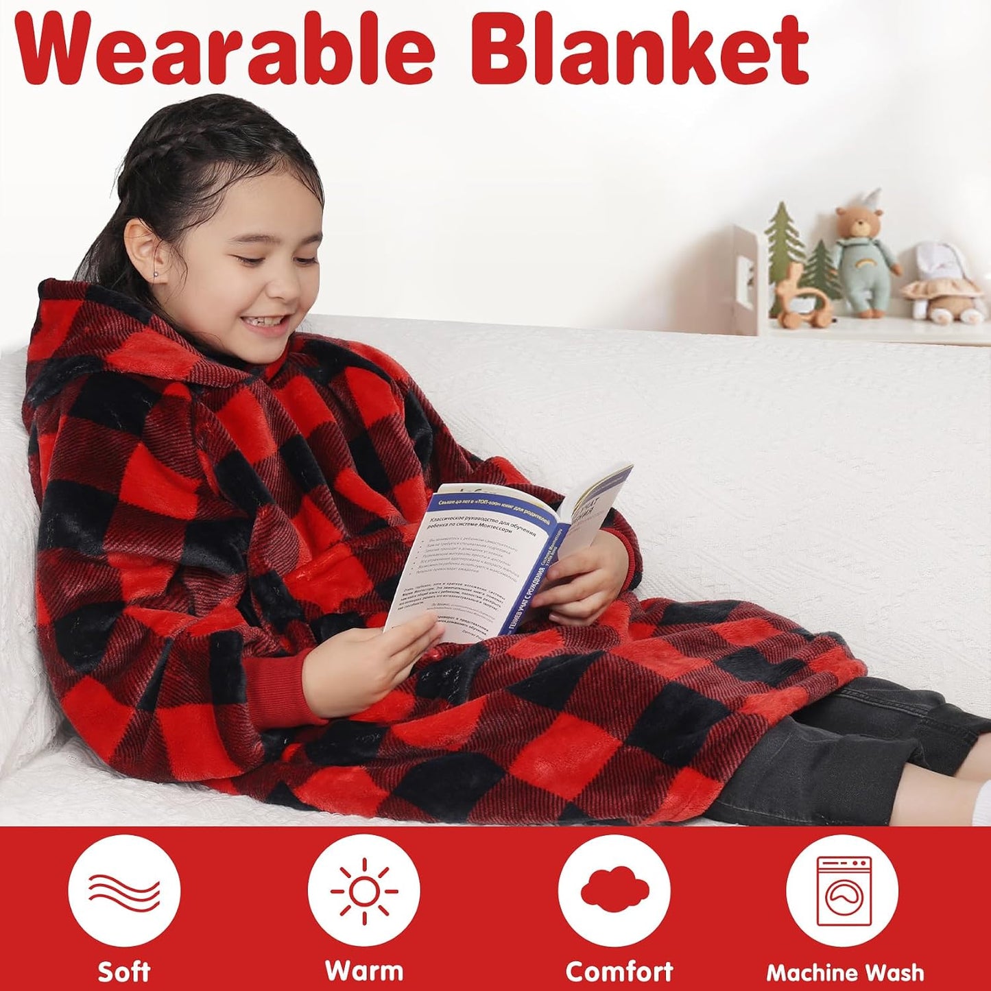 Waitu Wearable Blanket Sweatshirt Gifts for Women and Men, Warm and Cozy Giant Blanket Hoodie, Thick Flannel Blanket with Sleeves and Giant Pocket - Dark Gray