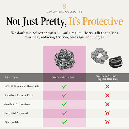 Silk Scrunchies for Women Ponytail Holders – Oversized Mulberry Silk Scrunchies – Extra Large No Damage Hair Ties for Curly, Thick, and Thin - Hair Accessories for Women – Black, XL By Curlfriend