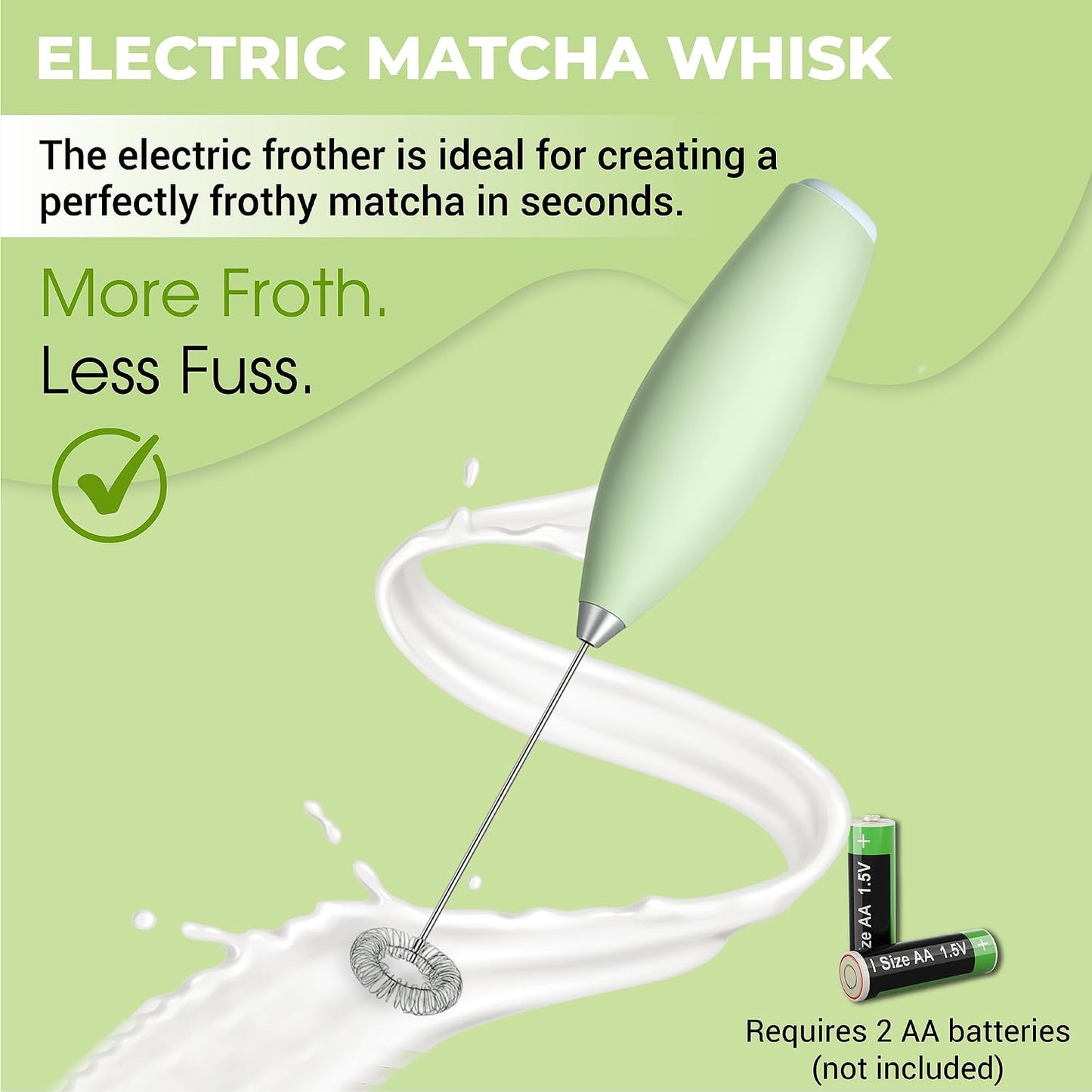 Matcha Whisk Set with Matcha Bowl - Matcha Set Included Electric Frother, Bamboo Whisk, Matcha Spoon, Bamboo Holder, Sifter, Spoon Stand (Mottled Green)