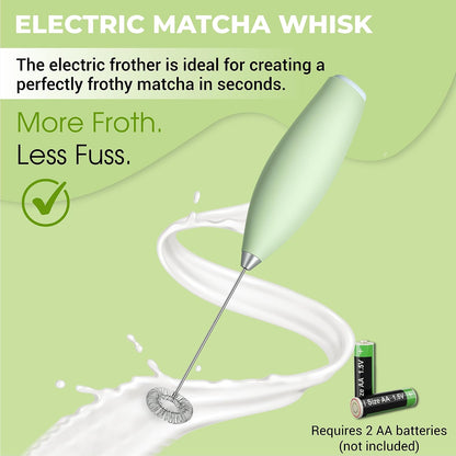 Matcha Whisk Set with Matcha Bowl - Matcha Set Included Electric Frother, Bamboo Whisk, Matcha Spoon, Bamboo Holder, Sifter, Spoon Stand (Mottled Green)