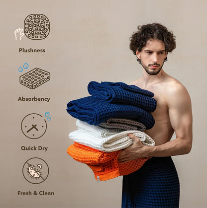 Luxury Organic Japanese Cotton Hair Drying Waffle Towel Wrap for Women | Absorbent, Quick-Dry Head Turban for Shower, Sauna, Spa | Extra Large for Long, Curly, Straight Hair With Button (White, 1 Pc)