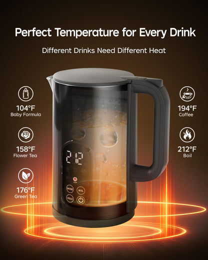 Electric Kettle with Temperature Control, 1.7L Hot Water Kettle for Tea, Coffee & Daily Use, 5 Presets, 2H Keep Warm, Stainless Steel Interior, Auto Shut-Off, Cordless Electric Tea Kettle, Blue