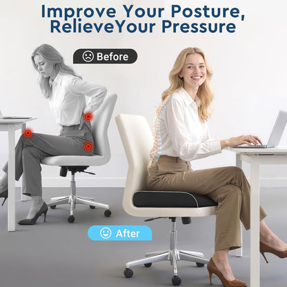 Seat Cushion, Memory Foam Office Chair Cushions for Long Sitting Hours, Chair Pad for Sciatica, Coccyx, Tailbone, Hip Pain & Pressure Relief, Office, Home, Car Seats, Airplane, Black/Large