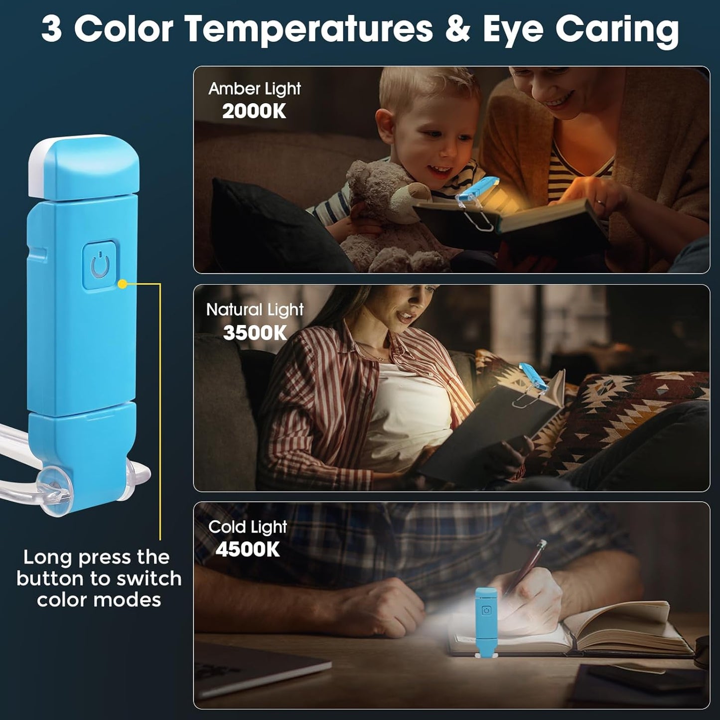 VZZNN 12 Pack Reading Light,Rechargeable Book Light for Reading in Bed,Clip-On Book Lights with 3 Color Temperature,Bulk Gifts for Book Lovers Kids Adults（White）