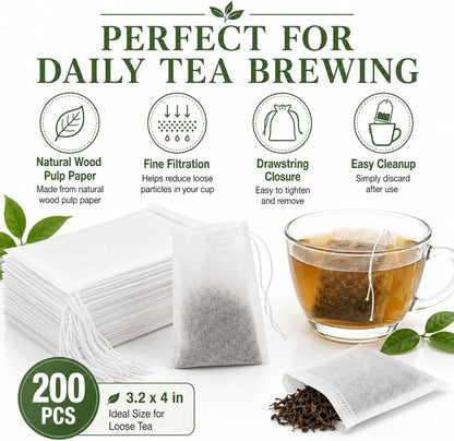MAQIHAN Empty Tea Bags For Loose Tea - 300 Pcs Disposable Tea Filter Bags White Natural Biodegradable Bulk Fillable Empty Tea Bags With String Empty Tea Filter Bag For Tea Coffee Spice Cooking