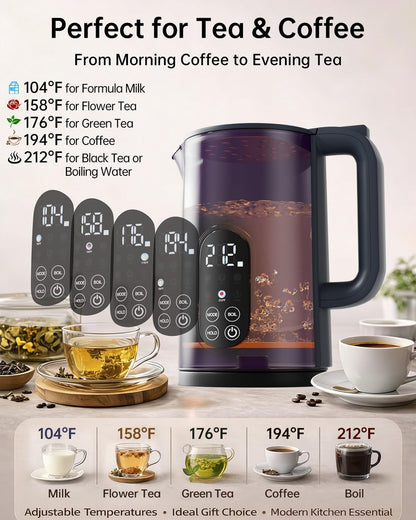 Electric Kettle with Temperature Control, 1.7L Hot Water Kettle for Tea, Coffee & Daily Use, 5 Presets, 2H Keep Warm, Stainless Steel Interior, Auto Shut-Off, Cordless Electric Tea Kettle, Blue