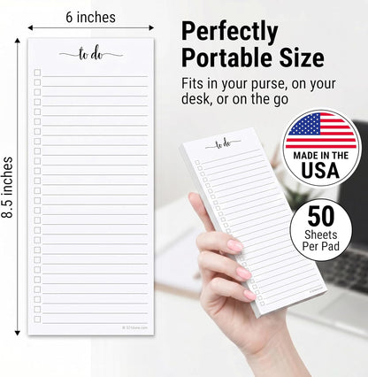 321Done To Do List Notepad, 2-Pack 50 Sheets Each, 3.7x8.5 College Ruled Pad, 70lb Matte Paper, Note Pad for Shopping List, Checklist To-Dos Tasks Planning for Home Office, Made in USA