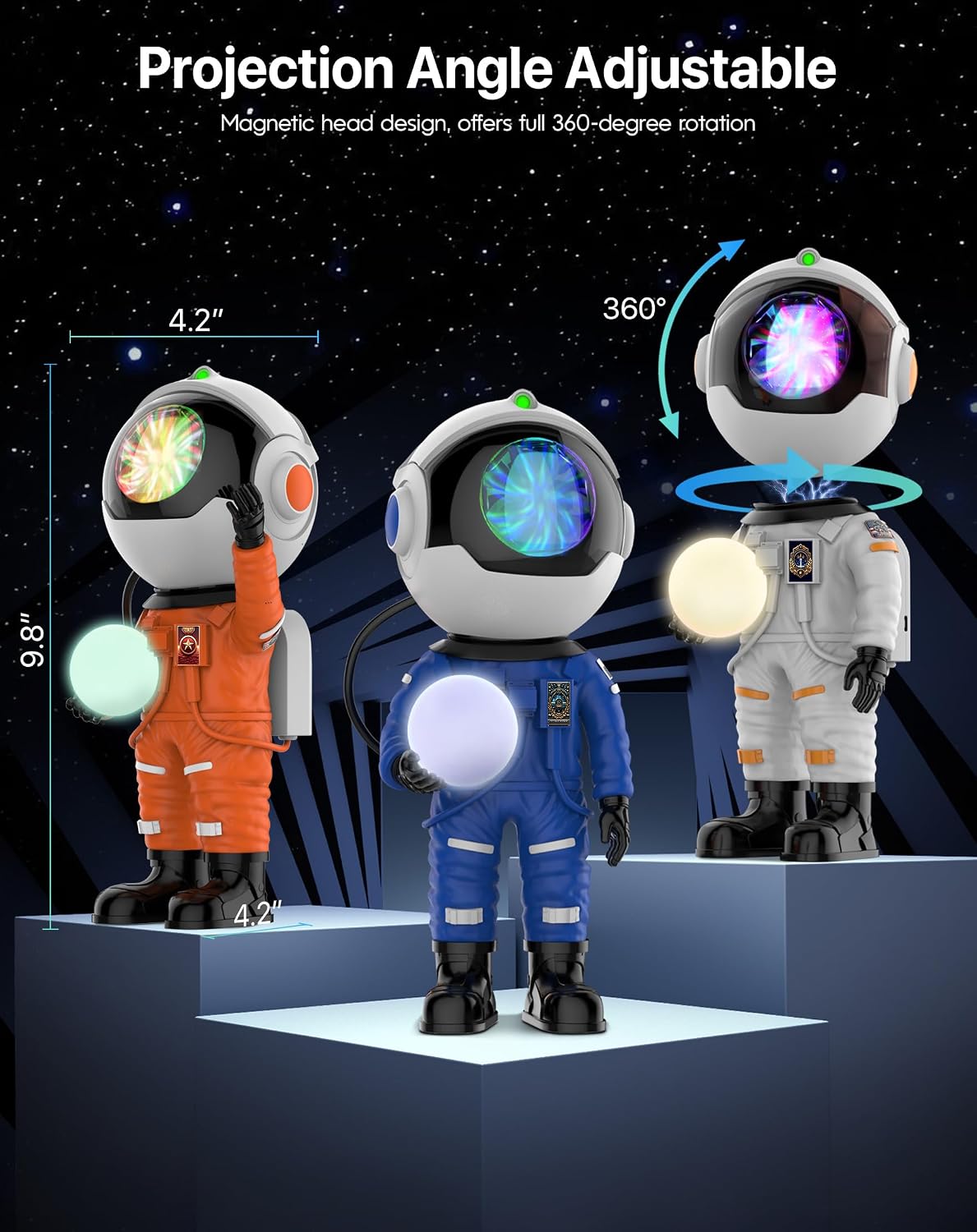 Rossetta Astronaut Galaxy Star Projector Night Light Projector for Kids | 29 Lighting Effects, Night Light Mode, Magnetic Head, Remote Control, Auto-Off Timer, Gifts for Kids, Adults, Party, Birthday