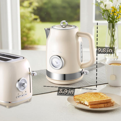 Retro Electric Tea Kettle, 1.7L, Matte White and Gold