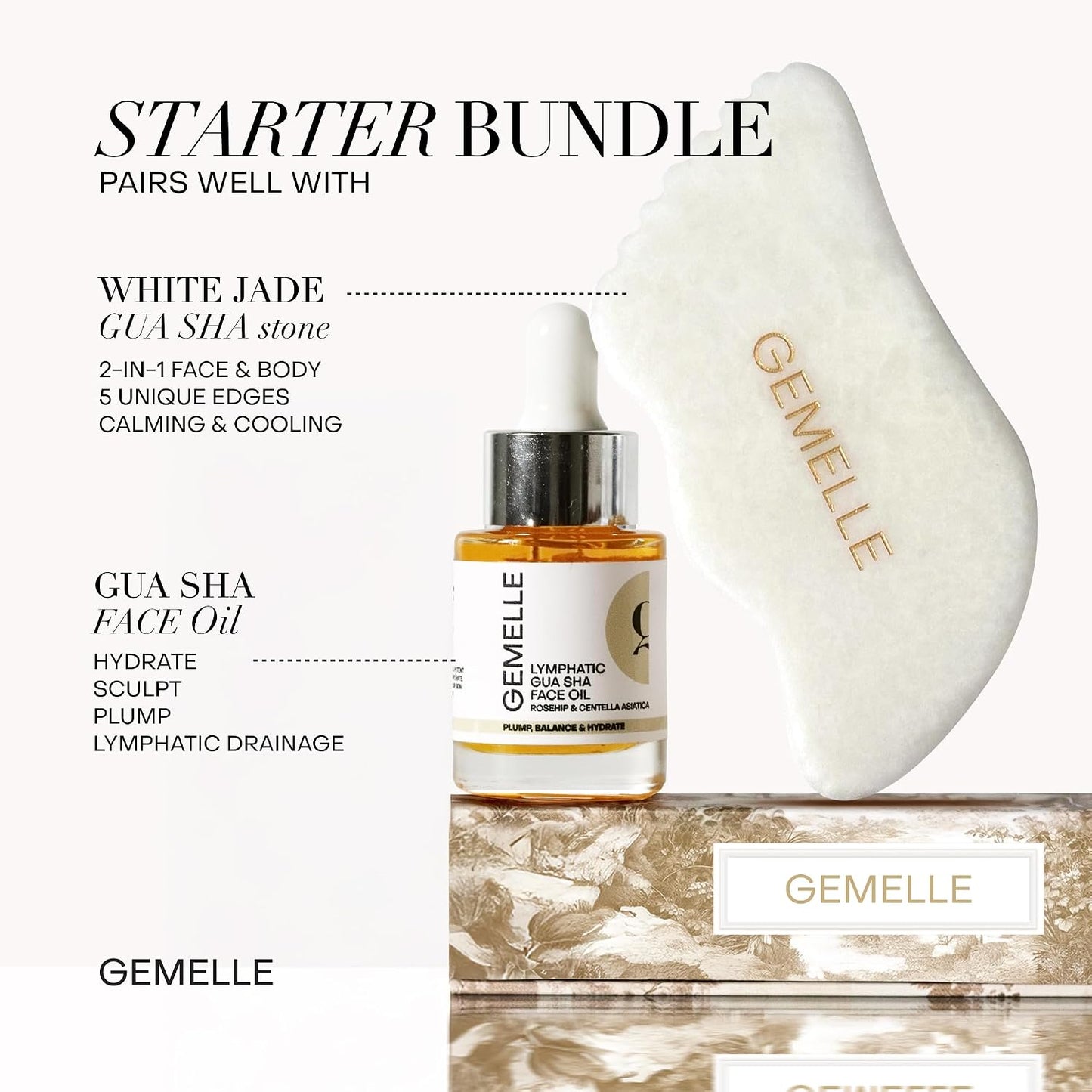 GEMELLE Lymphatic Gua Sha Face Oil | 10x Award Winner | Vitamin C,E & A | Detox, Plump, Sculpt, Hydrate | High-Altitude Rosehip | Natural Botanical for Gua Sha Facial Tools, Lymphatic Drainage - 15ml