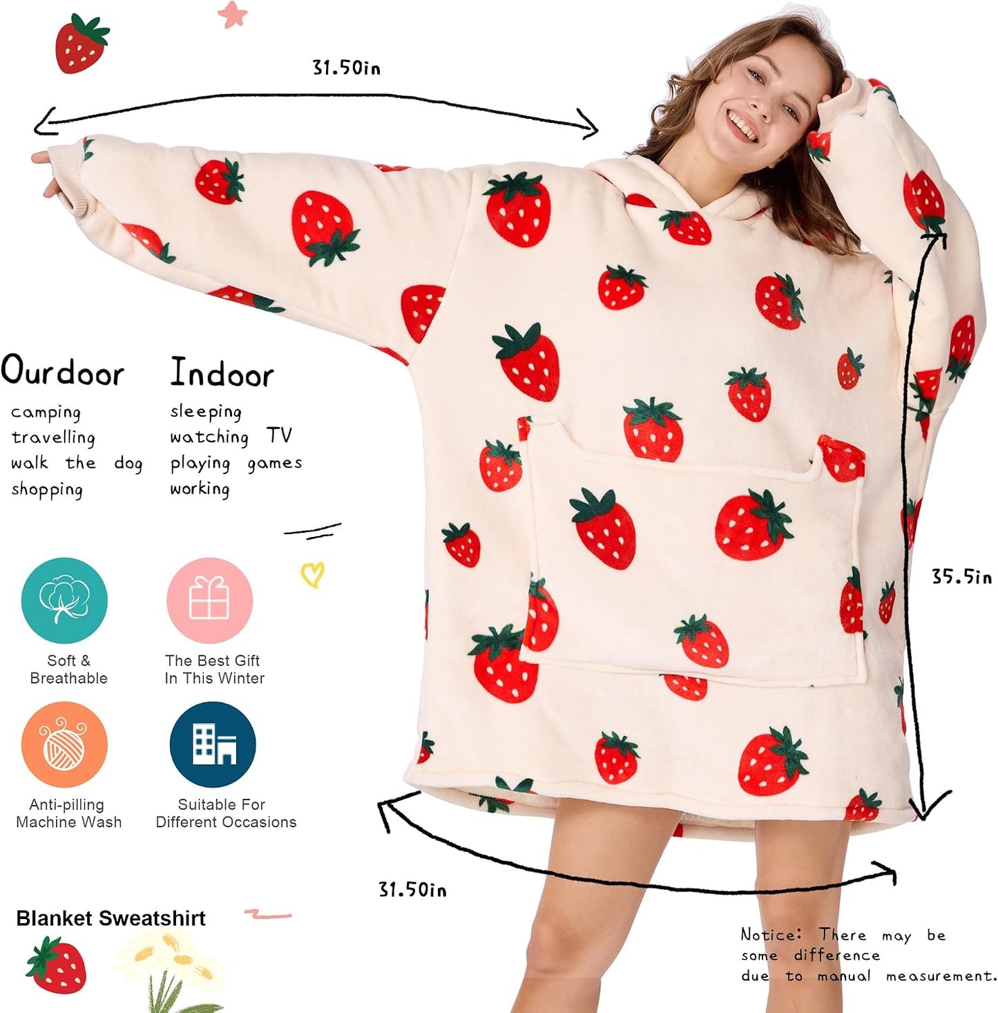 Aemilas Wearable Blanket Hoodie - Warm Sherpa Blanket Sweatshirt as Gifts for Adult Women Mom Men, One Size Fits All
