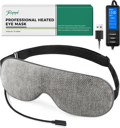 Heated Eye Mask, Warm Eye Compress for Dry Eyes, Moist Heat Therapy for Blepharitis, Dark Circle, Chalazion, 4 Heating Levels, Gifts for Men Women, Travel(Grey)