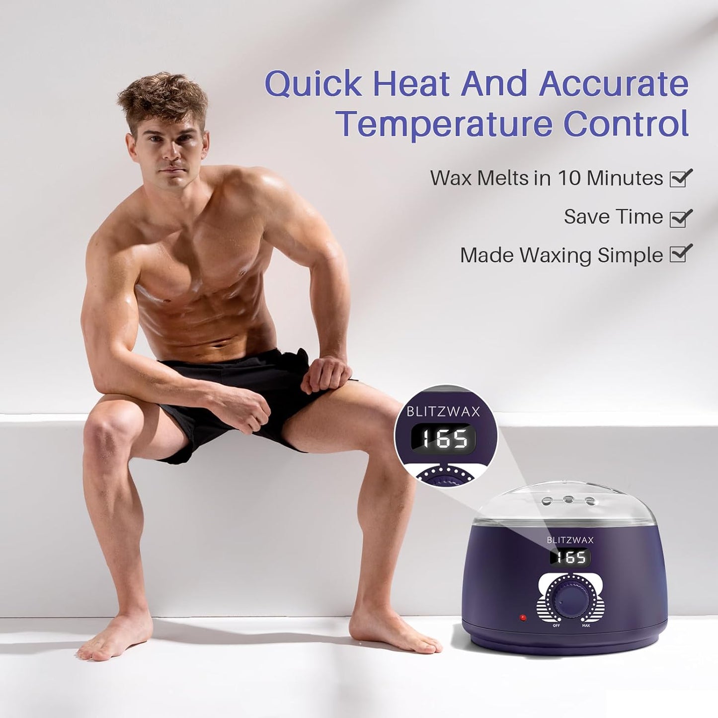 BLITZWAX Brazilian and Bikini Waxing Kit for Women, Hard Wax Warmer for Face, Legs and Body, At Home Hair Removal Kit, Beginner Friendly, Digital Fast Heating, 51 Wax Items