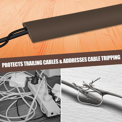 Floor Cord Cover Self Adhesive Cord Hider,10FT Cable Management, Extension Strip Protector for Wires, Prevent Cable Trips for Offices, Gyms, Exhibitions Cavity 0.39"(W) x 0.27"(H) BrownWood