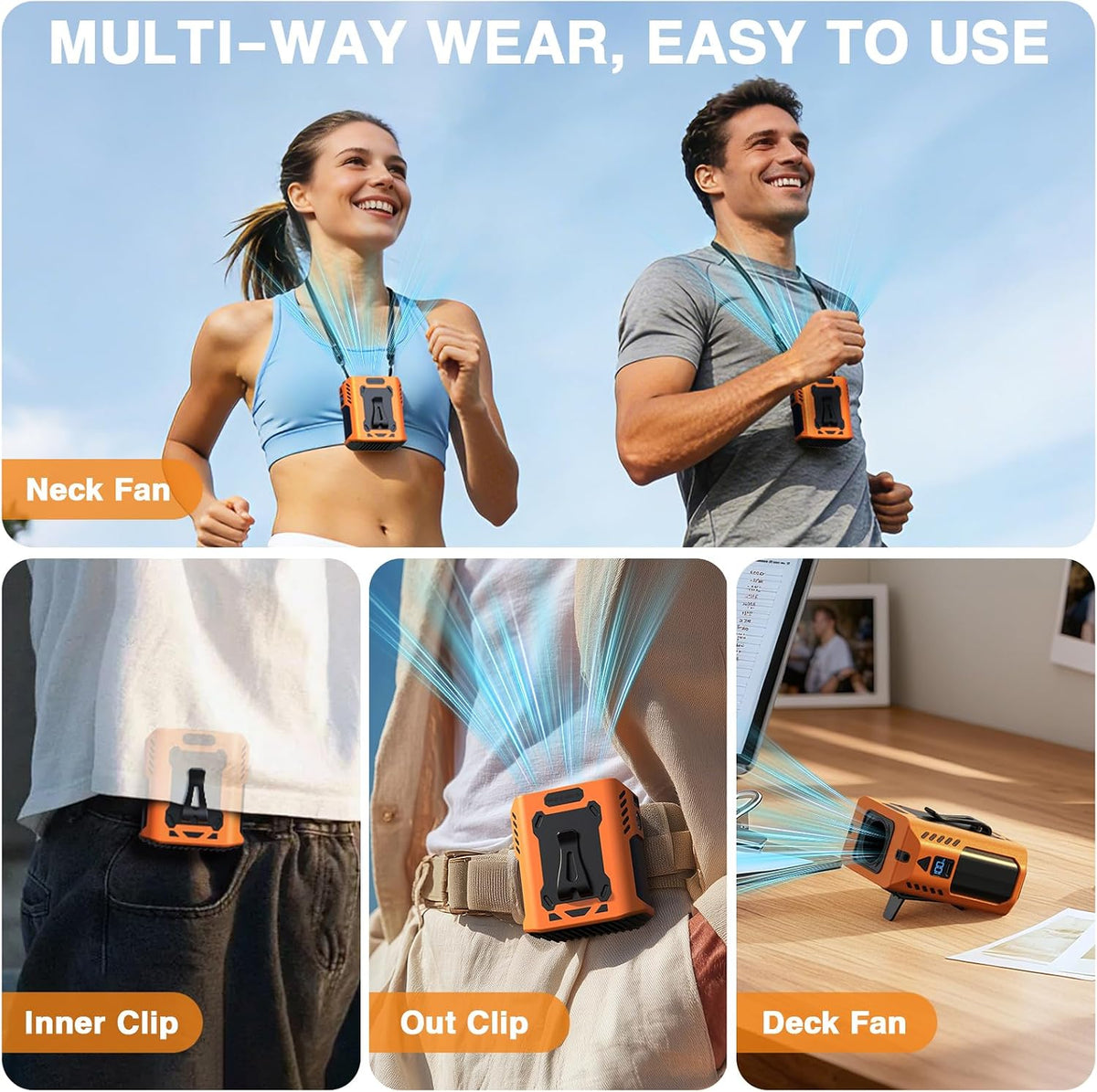 Waist Fan, 4-in-1 Hands-Free Belt Fan, Portable, 1OOOOmAh Up to 24H