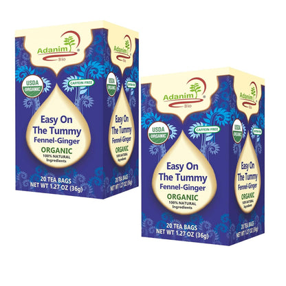 Adanim Bio Organic Fennel Ginger Herbal Tea Caffeine Free 40 Individually Wrapped Tea Bags 20 Count (Pack of 2)